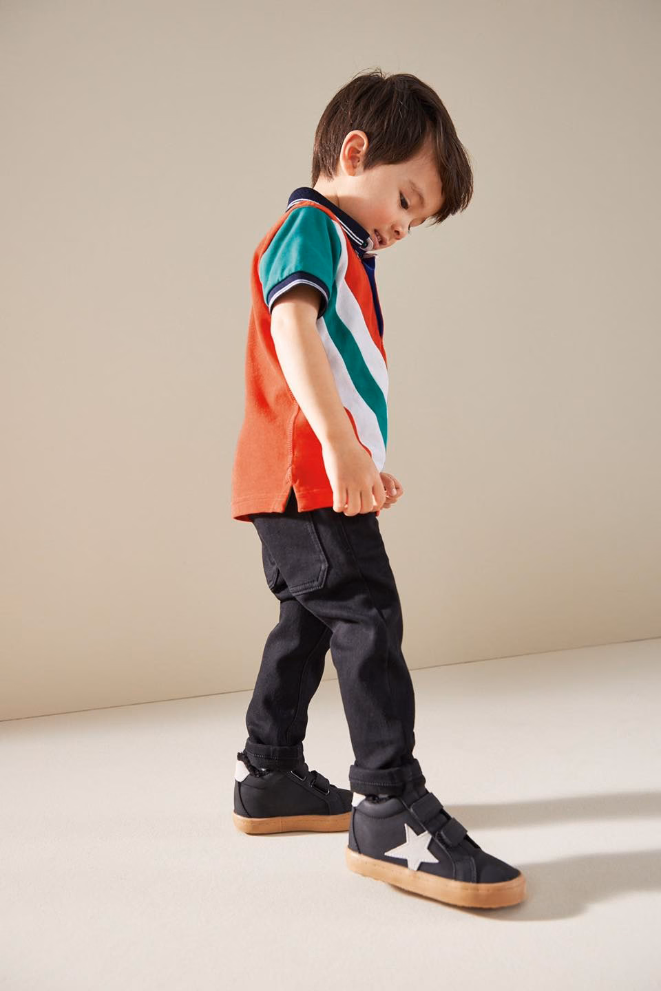 Next Boys Orange With Green Stripes Badge Polo - Image 2