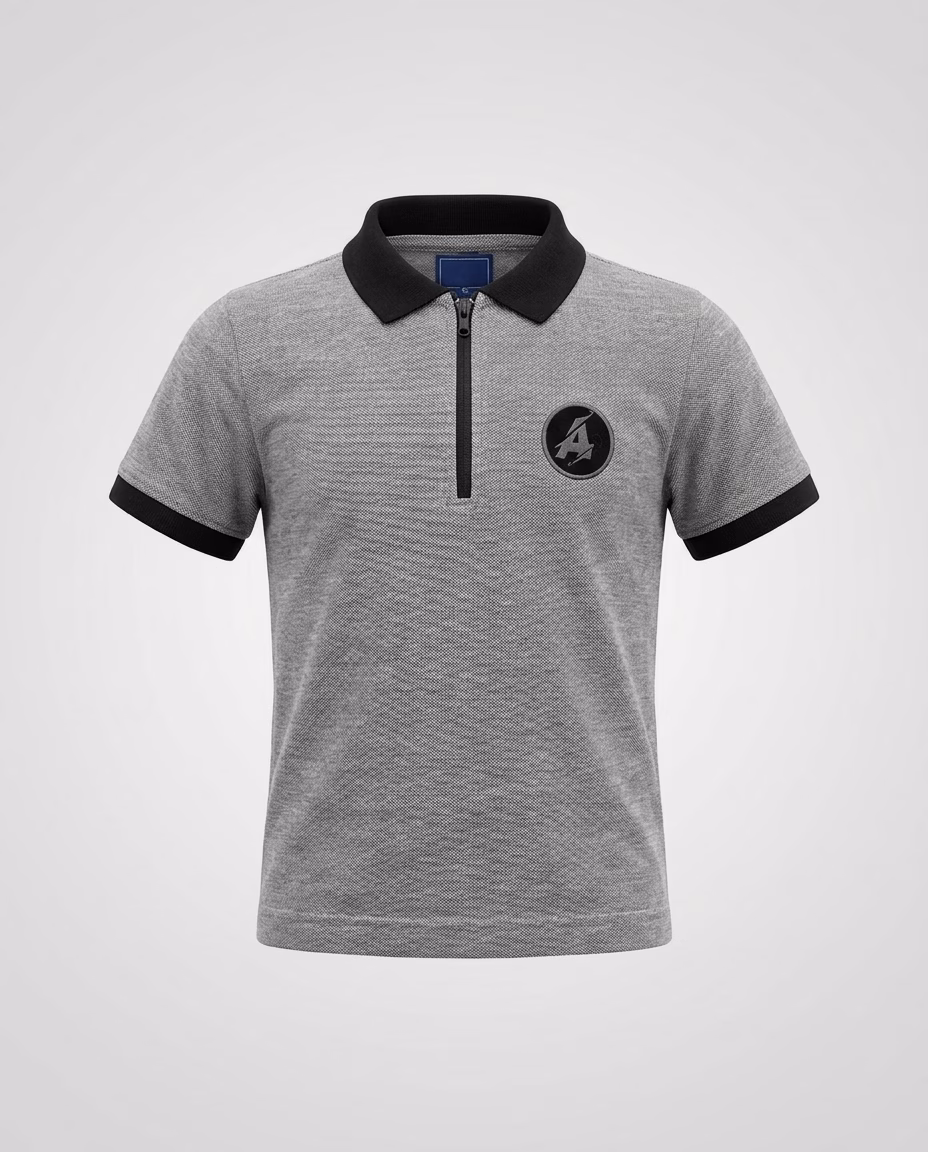 Next Half Zip Grey/Black Textured Polo