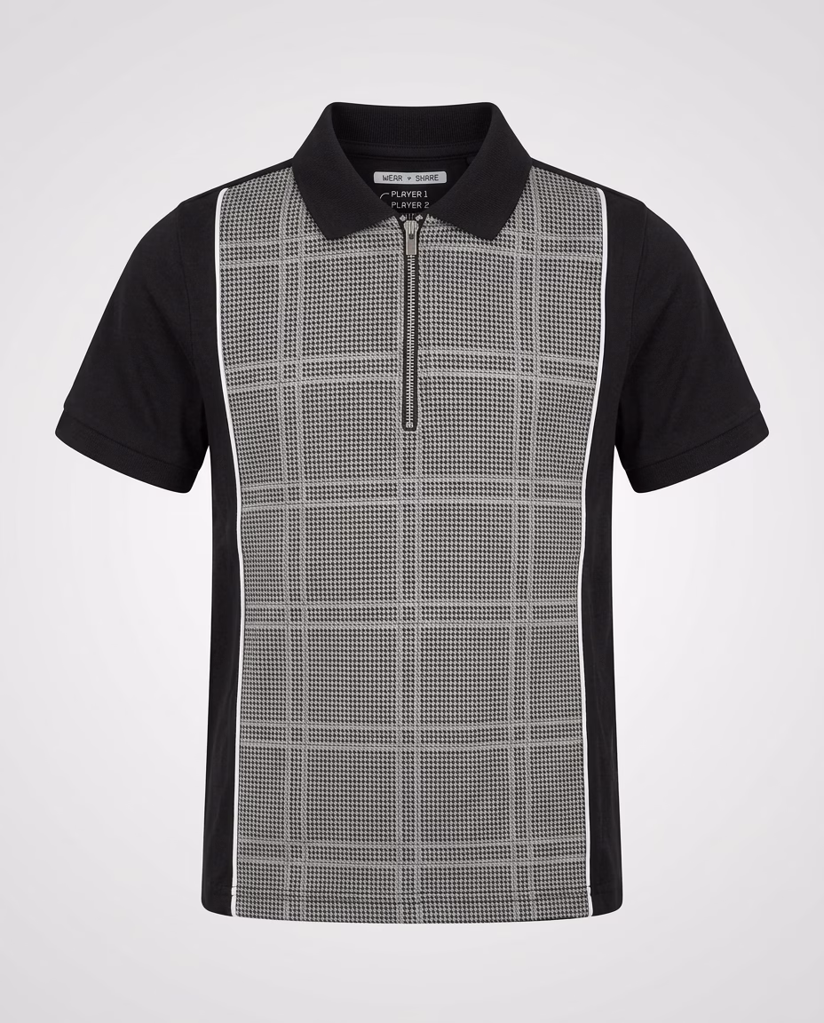F&F Wear & Share Zip Polo Shirt Black/Grey