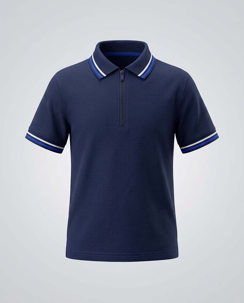 George Textured Zip Placket Navy Polo Collar Stripes