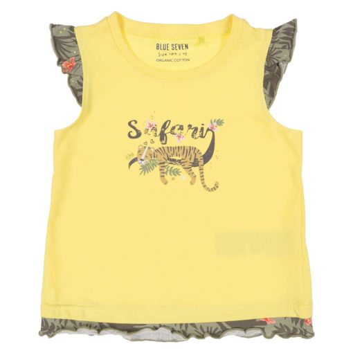 Blue Seven Girls Safari Tiger Ruffle Top - Yellow
