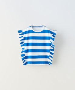 ZARA STRIPED T-SHIRT WITH RUFFLE TRIMS