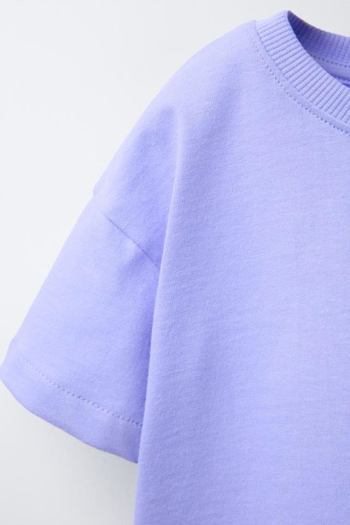 ZARA SOLID T-SHIRT AND PRINTED BIKE SHORTS SET BLUE - Image 4