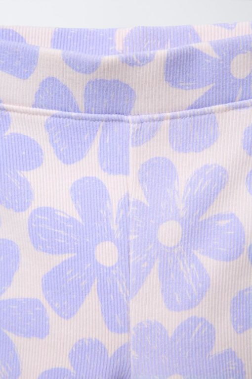 ZARA SOLID T-SHIRT AND PRINTED BIKE SHORTS SET BLUE - Image 5