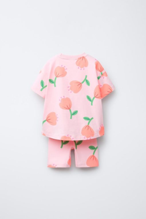 ZARA PRINTED T-SHIRT AND BIKER LEGGINGS SET PINK - Image 4
