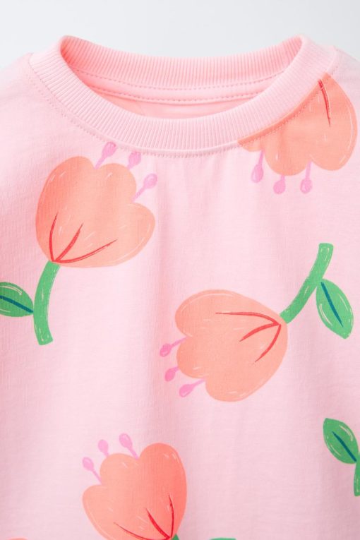 ZARA PRINTED T-SHIRT AND BIKER LEGGINGS SET PINK - Image 2
