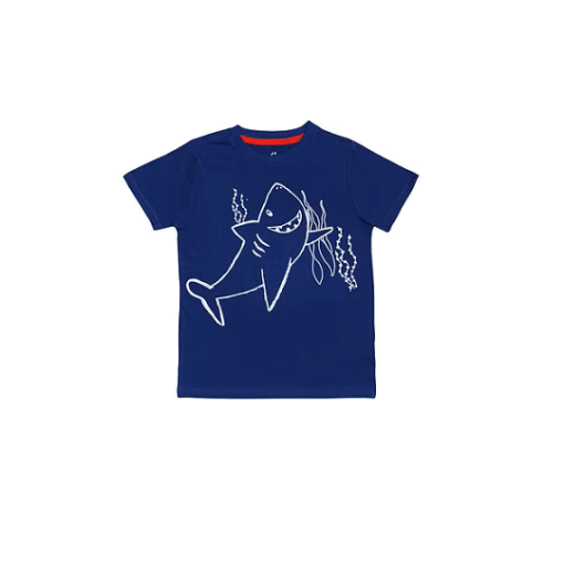 Boys Navy Blue Shark Print Pure Cotton T-shirt