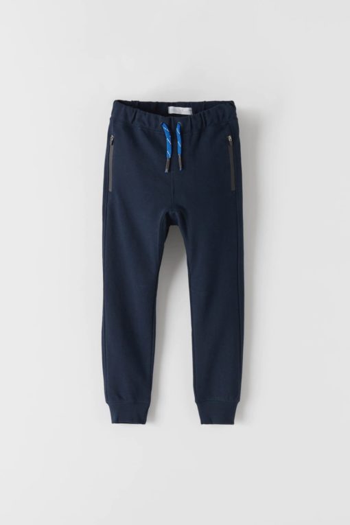 ZARA PLUSH PIQUÉ TROUSERS DOUBLE POCKET ZIP - NAVY