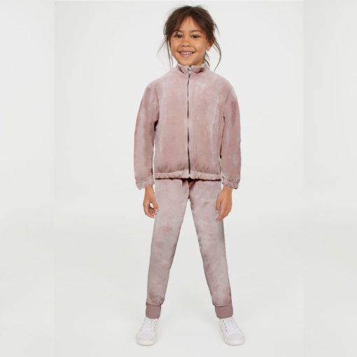 ZARA VELVET KIDS TRACK SUIT - PINK