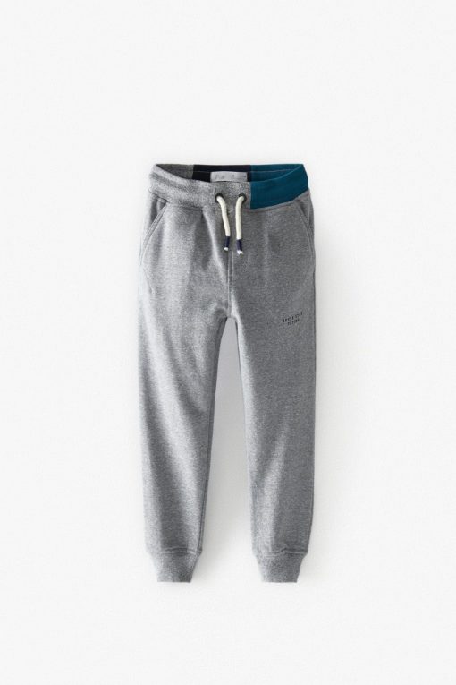 ZARA PIQUE GREEN BELT GREY TROUSERS
