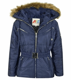 A-2-Z KIDS HOODED FAUX FUR PADDED ZIPPED BELTED TOP WARM COATS