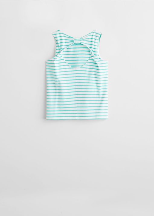 Mango Green Girl's Cotton Striped T-Shirt - Image 4