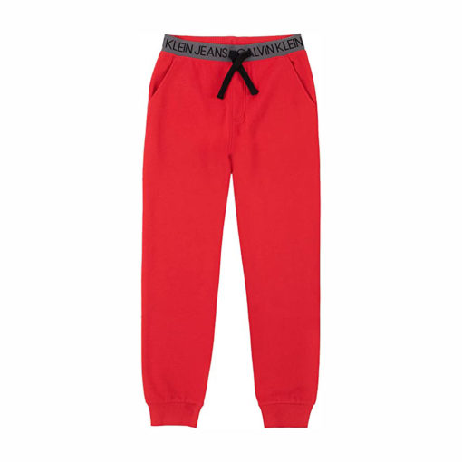 CALVIN KLEIN KIDS LOGO WAISTBAND FLEECE JOGGER - RED