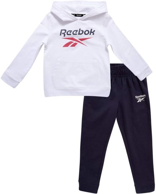 REEBOK KIDS TRACKSUITS – ATHLETIC FLEECE HOODIE AND JOGGER - White/Navy