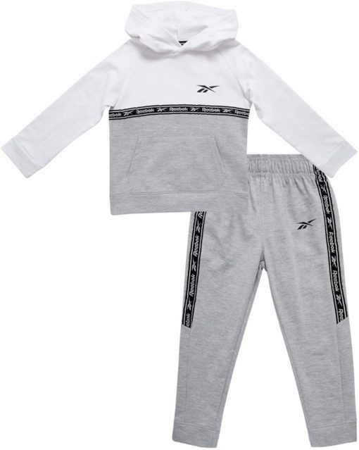 REEBOK KIDS TRACKSUITS – ATHLETIC FLEECE HOODIE AND JOGGER - White/Grey