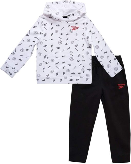 REEBOK KIDS TRACKSUITS – ATHLETIC FLEECE HOODIE AND JOGGER - White Printed