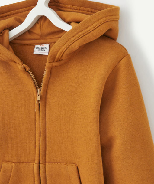BOY'S OCHER ZIP-UP CARDIGAN WITH HOOD AND KANGAROO POCKET - MUSTARD - Image 4