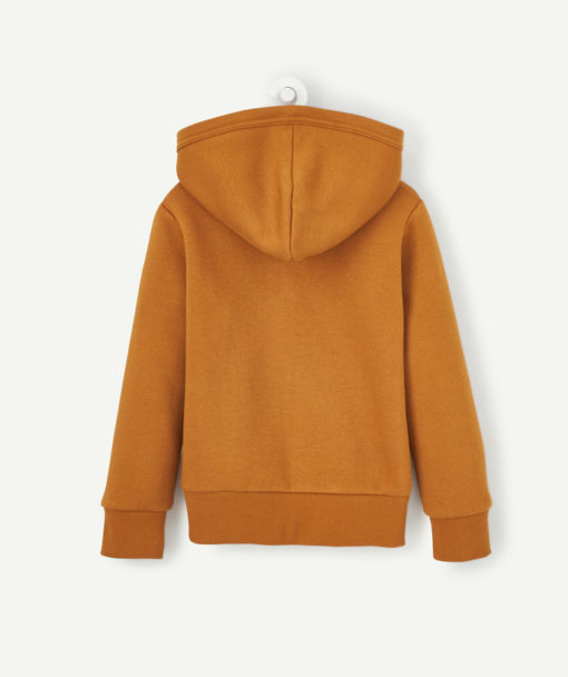 BOY'S OCHER ZIP-UP CARDIGAN WITH HOOD AND KANGAROO POCKET - MUSTARD - Image 3
