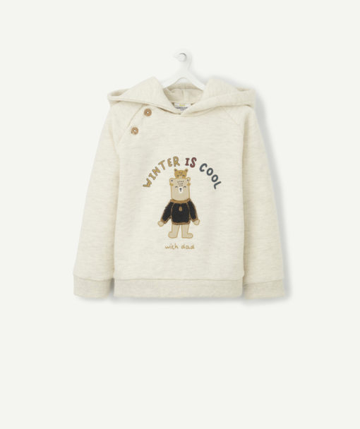 TAPE A LOEIL BABY BOYS' CREAM HOODIE WITH A BEAR DESIGN