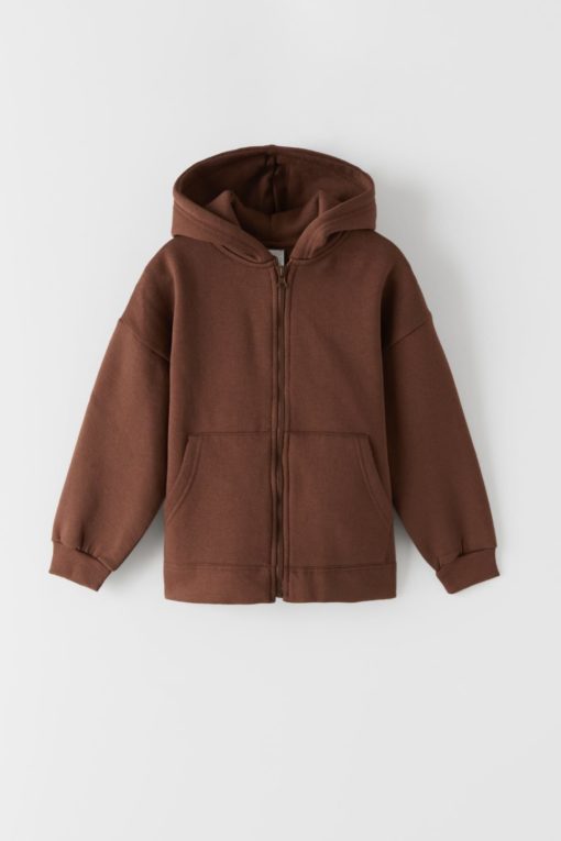 ZARA KIDS PLUSH ZIP-UP JACKET - DARK BROWN