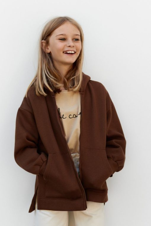 ZARA KIDS PLUSH ZIP-UP JACKET - DARK BROWN - Image 3