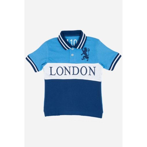 GDNO London Boys Polo Shirt Sky Blue And Navy