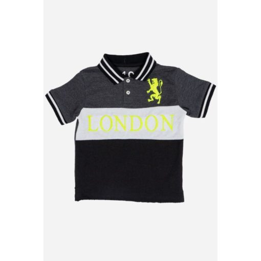 GDNO London Boys Polo Shirt Grey And Black