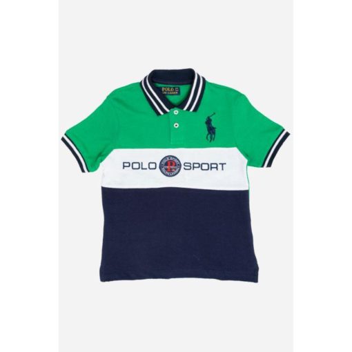 RL Boys Polo Sports Polo Shirt Green & Navy - Image 2