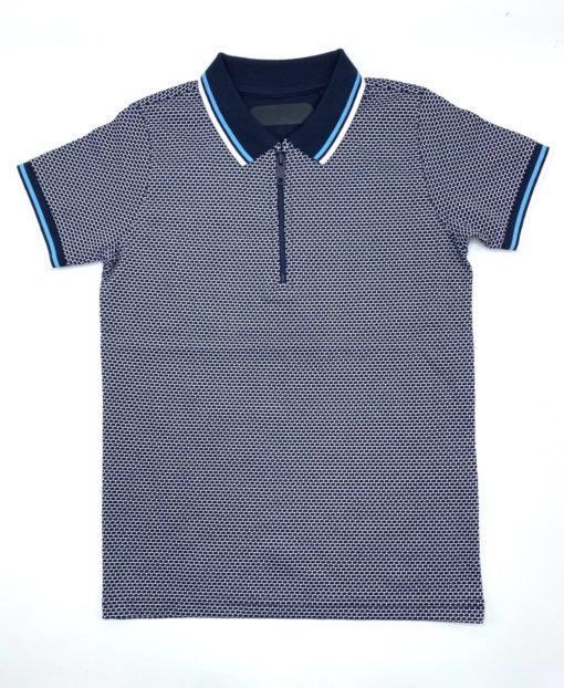 Textured Half Zip Navy Dotted Polo