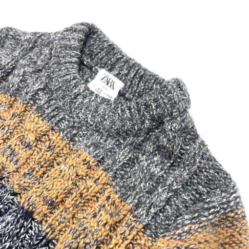 ZARA Kids Striped Wool Sweater - Charcoal Brown - Image 2