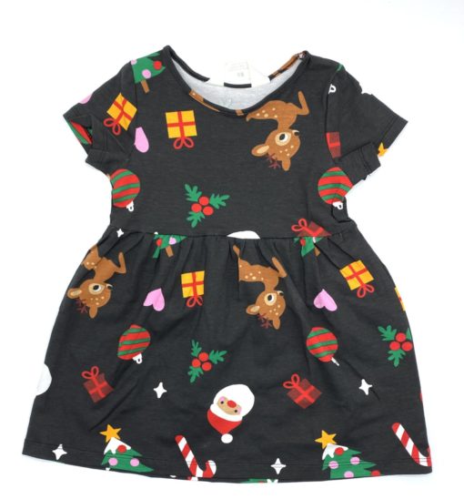 H&M Girl's Santa's Print Black Frock - Image 2