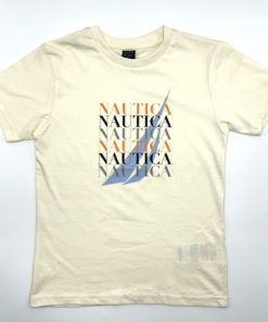 Nautica Boy's Repeated Logo T-Shirt Ash White