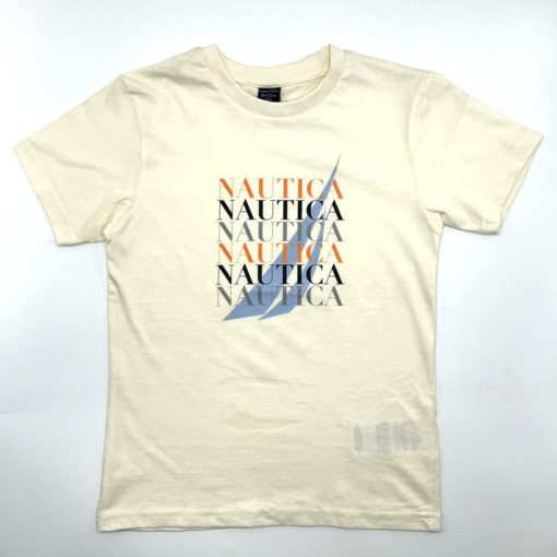 Nautica Boy's Repeated Logo T-Shirt Ash White