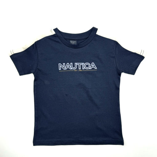 Nautica Boy's Navy/White Shoulder Stripe T-Shirt