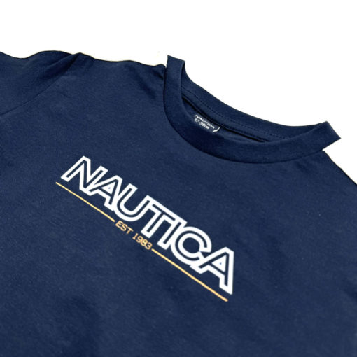 Nautica Boy's Navy/White Shoulder Stripe T-Shirt - Image 2
