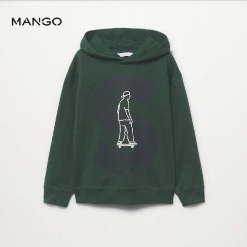 MANGO BOYS DARK GREEN SKATE PRINTED HOODIE