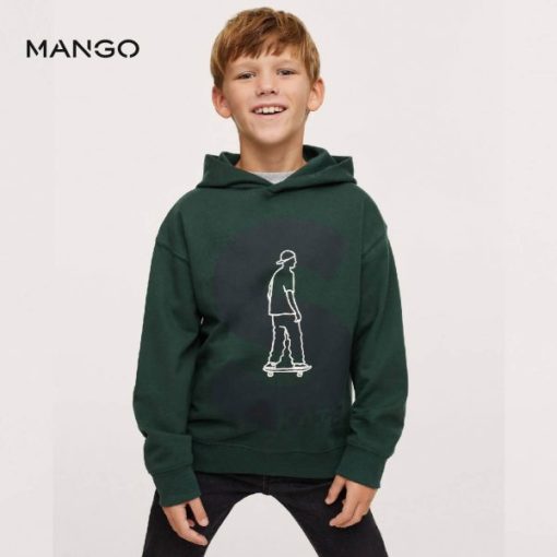 MANGO BOYS DARK GREEN SKATE PRINTED HOODIE - Image 2