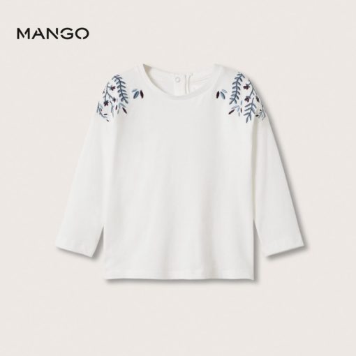 MANGO BABY OFF WHITE EMBROIDERED LONG SLEEVE T-SHIRT