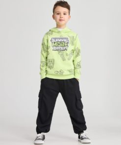 Terranova Hoodie with Minecraft print Lime light