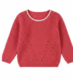 OKaidi Girls Round neck Lace Trim Sweater Pink