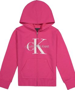 CALVIN KLEIN FRONT LOGO ZIP THROUGH HOODIE - Pink