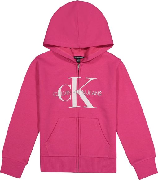 CALVIN KLEIN FRONT LOGO ZIP THROUGH HOODIE - Pink
