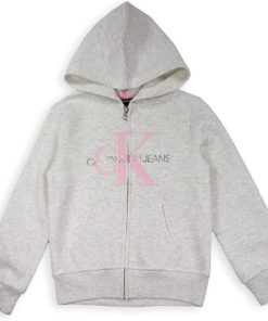 CALVIN KLEIN FRONT LOGO ZIP THROUGH HOODIE - Grey