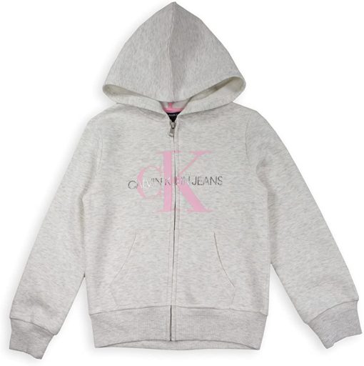 CALVIN KLEIN FRONT LOGO ZIP THROUGH HOODIE - Grey