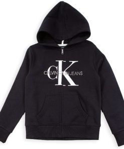 CALVIN KLEIN FRONT LOGO ZIP THROUGH HOODIE - Black