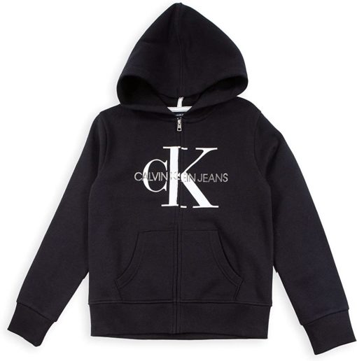 CALVIN KLEIN FRONT LOGO ZIP THROUGH HOODIE - Black