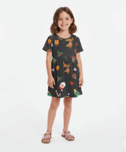 H&M Girl's Santa's Print Black Frock