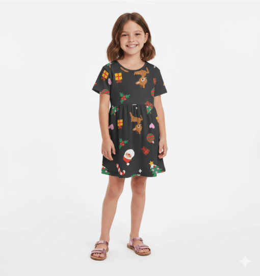 H&M Girl's Santa's Print Black Frock