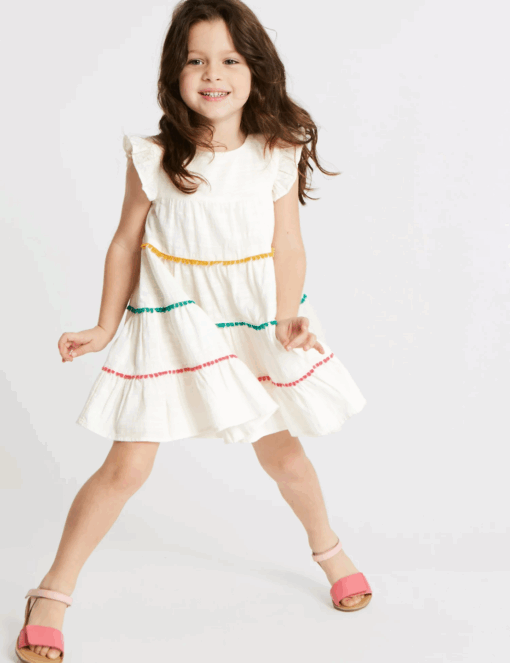 Marks & Spencer Girls White Solid A-Line Dress