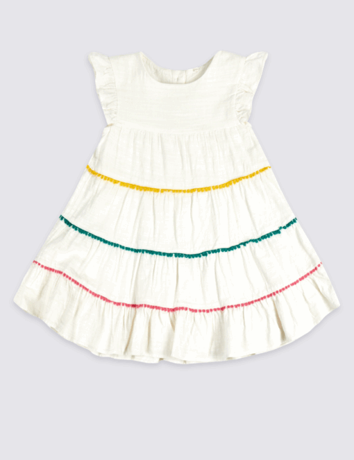 Marks & Spencer Girls White Solid A-Line Dress - Image 2